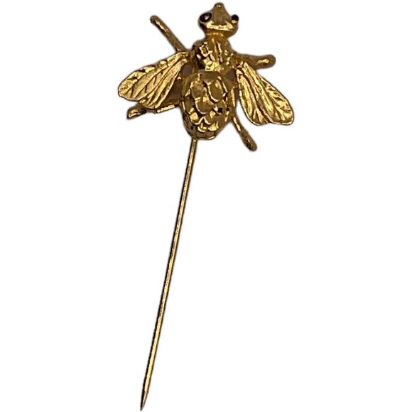 Gold-Tone Bee Stick Pin Brooch Insect Wildlife Jewelry Accessory Secure End Cap - Picture 4 of 4